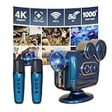 BESUS【Built-in Apps] 5G WiFi Bluetooth Smart 4K Full HD Projector, Retro Projector with karaoke stereo speaker, Equipped with 2 microphones,Compatible with Pc/TV Sticks/Phones/USB (c300)