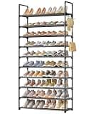 Kitsure Shoe Rack for Closet - 10-Tier Shoe Organizer with Hook Rack, Large-Capacity & Space-Saving Shoe Shelf for Entryway, Bedroom, Living Room,32.2" x 11.8" x 68.5", Black