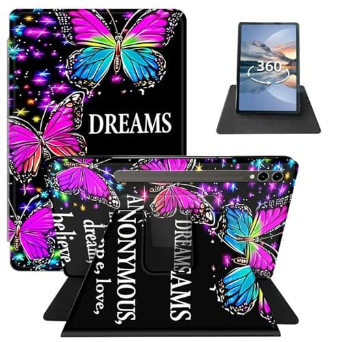HEAKIERG for 14.6" Samsung Tab S10 Ultra 2024/Galaxy Tab S9 Ultra 2023/S8 Ultra 2022 360 Degree Rotating Tablet Case, PU Leather Adjustable Stand Smart Flat Case for Man Women, Butterfly Quotes
