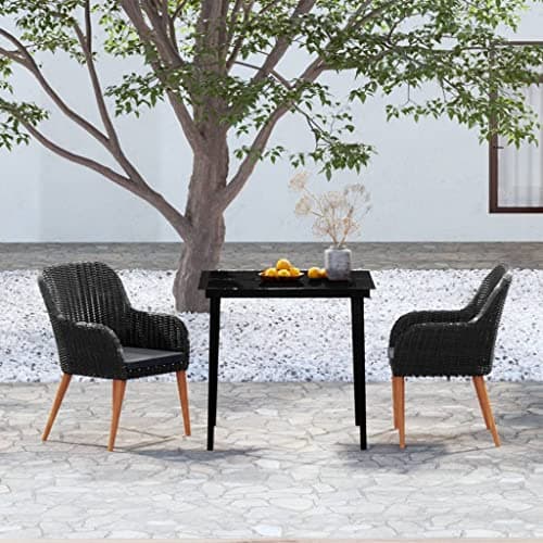 YELWHI 3 Piece Patio Dining Set with Cushions Black Garden Furniture