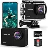 TIMNUT 4K60fps Action Camera Waterproof Camera with 64G SD Card 48MP HD WiFi Camera with EIS 40M UnderwaterCamera Wide Angle SportsCamera with 2 * 1350 mAh Batteries Helmet Mount Accessories Kits