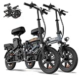 URLIFE Folding Electric Bike for Adults, 14" Portable Commuter ebikes, 20-40 Mile Long Range, 500W Peak Motor, 20MPH, UL 2849 Mini Bikes for Teens (Black+Grey)