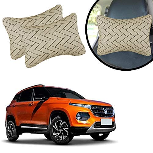 Adroitz Beige Car Cushion in Zig-Zag Design Material Leatherette_663