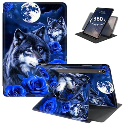 LYHXLYJH Case for Samsung Galaxy Tab S10 FE 10.9" 2025/S9 FE 5G 10.9"/S9 11" 2023,360 Degree Rotating Smart Cover Case with S Pen Holder & Auto Sleep/Wake-Lonely Wolf Rose