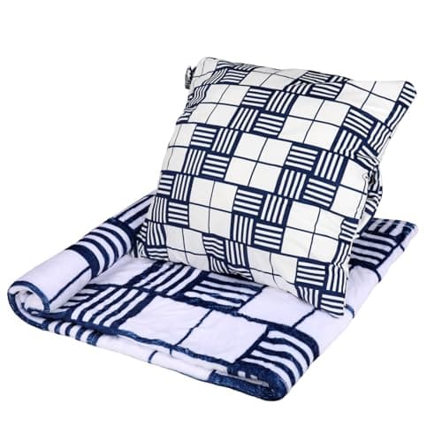 Harmeng Den 3 in 1 Travel Pillow Blanket Set with Removable Flannel Blanket Throw,Hand Warmer Pockets,Pillow (Color1, 60in*79in)