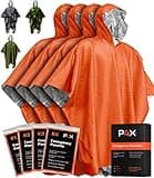PREPARED4X Emergency Mylar Poncho – Survival Rain Poncho with Hood – Lightweight, Compact, Reusable Emergency Blanket Poncho for Hiking, Camping, Thermal Gear, Car Kit, Outdoors – 4 Pack (Orange)