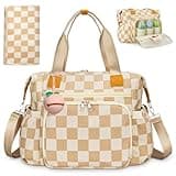 KUBYA Diaper Bag Tote, Diaper Tote Bag Travel Hospital Mommy Baby Nappy Tote Bag for Women, Corduroy Stylish Cute Gym Tote Bag for Women, with Silicone Pacifier Case & Changing Pad