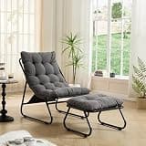 EASTALOLO Patio Outdoor Lounge Chair with Ottoman,Grey Sling Recliner Chair