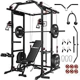 Mikolo K6 2.0 Power Cage, Power Rack with Cable Crossover System, 2000LBS Squat Rack with LAT Pull Down System, Functional Trainer with Aluminum Pulley System for Home Gym, Black, 230LB Black Weights