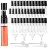 Lnrueg 100 Pcs 5 ml Mini Spray Bottles - 0.17 oz Refillable Glass Perfume Bottles, Portable Travel Sample Containers with Black Caps, Fine Mist Atomizers with 4 Funnels and 4 Dispensers