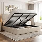 UHTN King Bed Frame with Hydraulic Gas Lift Up Storage, Linen Upholstered