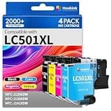 Hookink LC501XL LC501 Ink Cartridges Compatible with Brother LC501XL LC501 High Yield for Brother MFC-J1260DW MFC-J1360DW MFC-J1410DW Printer 4 Pack (1 Black, 1 Cyan, 1 Magenta, 1 Yellow)