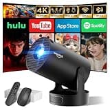 [Built-in Apps & 2026 Upgraded] Mini Projector with WiFi 6 and Bluetooth 5.4 Support 4K 1080P Auto Keystone 180° Rotatable Projector Portable Compatibile with HDMI/TV Stick/Memory Stick/Laptop, Black