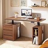 Henstatech Electric Standing Desk with Drawers, 55" Office Desk Height Adjustable Executive Desk with Storage Shelves, Simple Setup Wood Desk Home Office Stand up Desk for Work, Study, Writing, Walnut