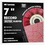 TAKMORK 7-Inch Vinyl Record Outer Sleeves - 3 Mil Thick Crystal Clear Protective Covers for 45 RPM Singles, Durable Polypropylene for Record Storage & Protection, 100pcs