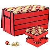 Mrrihand Christmas Ornament Storage Box, Christmas Storage Containers with 8 Individual Trays, Keeps 128 Holiday Ornaments 3-Inch, Dual Zipper, Adjustable Dividers, 600D Tear-Resistant Oxford(Red)