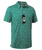 ZITY Mens Golf Shirt Short Sleeve Moisture Wicking Performance Daily Casual Print Patterns Collared Golf Polo Shirts for Men Green Golf Large