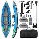 2-Person Inflatable Drop-Stitch Kayak Complete Accessory Kit, 144-Inch Portable Inflatable Touring Kayak, 450 LBS Weight Capacity Lightweight Inflatable Canoe for Lakes, Rivers and Coastal Waters