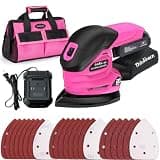 THINKLEARN Cordless Detail Sander - 20V Electric Hand Sander with 22Pcs Sandpapers, 12000 RPM Mouse Sanders with Dust Bag, Compact Palm Sanding Tool for Woodworking, 2.0Ah Battery and Charger Included
