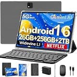 Android 16 Tablet with Keyboard, 2026 Android Tablet 10 inch, 26GB+256GB+2TB Expand, Electronic Tablet PC with Gemini, 8-Core, 8000mAh, 5G WiFi, GMS, 2 in 1 Tablet with Case/Mouse/Stylus(Black Case)