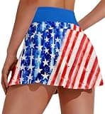 PINSPARK Tennis Skirts Women Pleated Athletic Skirt with Shorts Underneath Wicking Golf Skorts Activewear,Patriot Small