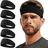 CYPERROCK 5 Pack Sweat Band, Running Sports Headbands Moisture Wicking Workout Headband for Men/Women 5 Black