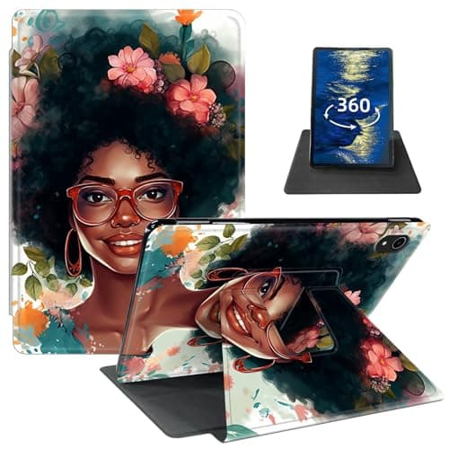 GFRGTFHYT for iPad Air 11 Inch Case M2 (2024) /Air 6th/5th/4th Gen (2024/2022/2020) 10.9 Inch PU Leather 360 Degree Rotating Swivel Folio Stand Smart Cover, Flower African Girl