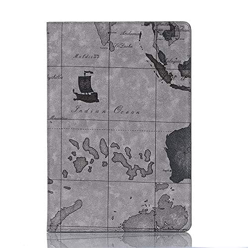 Case for iPad Air 2/iPad 6 (9.7 Inch, 2014 Release, Model-A1566/A1567), Ultra-Slim PU Leather Flip Protective Cover [Auto Sleep/Wake][Card Slots] [Cash Clips] [Viewing Stand]-Map Series-Gray