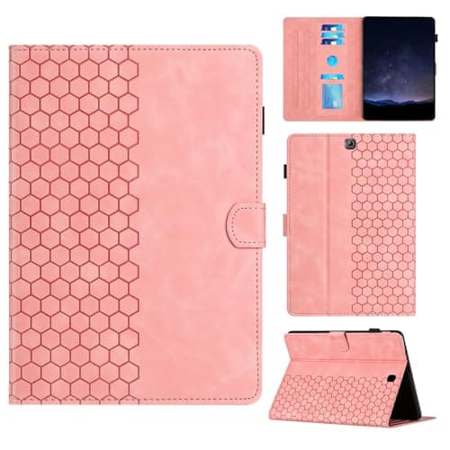 Rosbtib Samsung Galaxy Tab S2 9.7 Inch 2015 SM-T810/T815 Case with Card Slots, Hexagon Texture Pattern PU Leather Case for Galaxy Tab S2 9.7 Inch, Pink