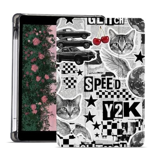 AdorableWhimsy Y2K Black Retro Case for iPad Air 11" M4/M3/M2(2026/2025/2024)/iPad Air 5 / Air 4 10.9" Aesthetic Vintage Design Trifold Leather Protective Case Soft Back Cover with Pencil Holder