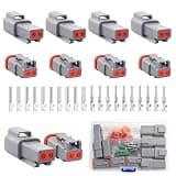 Deutsch 2 Pin DT Connector Kit Waterproof Automotive Wire Connectors Gray 2pin Electrical Wire Connector for Cars, Motorcycles,Truck,Boat