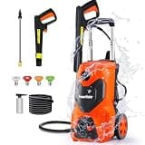 Fenbeli 𝟓𝟎𝟎𝟎𝐏𝐒𝐈 𝐏𝐫𝐞𝐬𝐬𝐮𝐫𝐞 𝐖𝐚𝐬𝐡𝐞𝐫 Portable Washer Cleaner with 4 Quick Connect Nozzles and and Soap Bottle for Car Driveway Patio Fence (Orange-A)