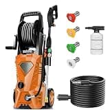 commowner Electric Pressure Washer 5000 PSI Portable Power Washer with 33FT Pipe, 4 Nozzle Set for Home/Cars/Fences/Windows, Orange