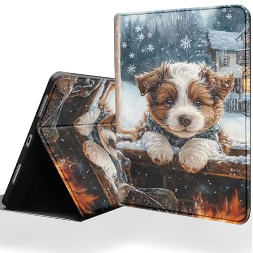 DSRGRGFDJ Tablet Case for 7" Kindle Paperwhite 12th Gen 2024 & Kindle Colorsoft Signature Edition,Auto Wake/Sleep and Multi-Angle Adjustable Stand Cover - Winter Puppy