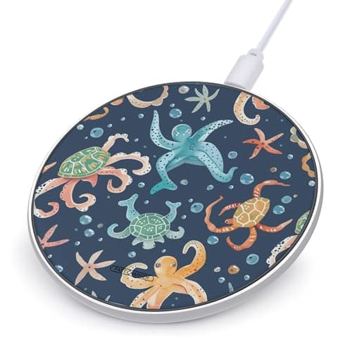 Turtle Octopus Pattern Ocean Theme Wireless Charger Portable Fast Charging Pad Lightweight Wireless Charging Pad 10W Slim Charging Station for Phone Charger Mat for Travel Home Office Desk
