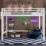 Bellemave Queen Size Metal Loft Bed, Loft Bed with Easy Climbing Ladder and Guardrails, White
