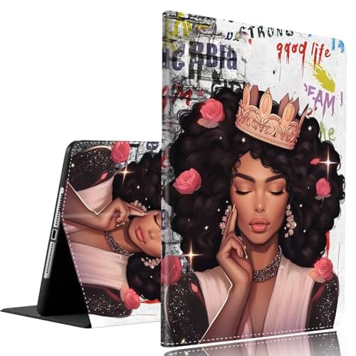 Case for iPad Air 13 inch 2024/iPad Pro 12.9 inch 6th/5th/4th/3rd Gen 2022/2021/2020/2018 ，Slim Fit Foldable Standing Cover Case with Auto Sleep/Wake ，African American Woman Rose