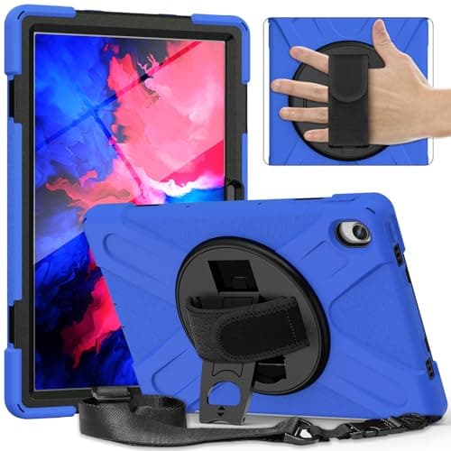 Rugged Protective Case Compatible with Lenovo Xiaoxin P11 2020 (TB-J606F) / Tab P11 Plus 2021 (TB-J616F/J607F) with Screen Protector, 360° Rotating Stand, Shoulder Strap & Wrist Strap (Blue)