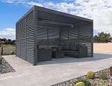 PURPLE LEAF 94AS Louvered Pergola 10' x 12' Outdoor Aluminum Adjustable Roof Hardtop Gazebo with Fixed Shutter Wall for Deck Backyard Grey, 1 Long Side and 2 Short Sides