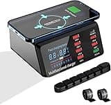 USB Charger Hub ASOMETECH 100W 8-Port Desktop Multiple USB Charging Station with PD Port, Quick Charge 3.0 Port, Wireless Charger, LCD Display Fast USB C Charger for iPhone 12, Tablet and More