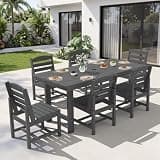 KINGYES 7-Piece Patio Dining Set, HDPE Table and Armless Chairs Outdoor Furniture Set with Umbrella Hole, Gray