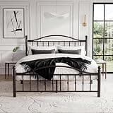 homfan Full Size Metal Bed Frame with Vintage Circular Headboard and Footboard, Heavy-Duty Iron Platform Bed, No Box Spring Needed, Noise-Free and Easy Assembly, Black (Beaded Design)