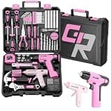 GRENPRO Pink Tool Set Drill Set, 188PCS Tool Kit For Home with Pink Cordless Drill Power, Tool Kit for Women &Men, Basic Household Auto Repair Hand Tool Box, Glue Gun Tools Sets & Drill Set for Women
