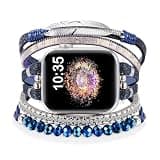 KAGREC Boho Leather Watch Band for Women Compatible with Apple Watch-Blue Feather