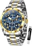 OLEVS Men's Watch Luxury Big Face Stylish Original Business Dress Moon Phase Two Tone Stainless Steel Waterproof Calendar Wrist Watch