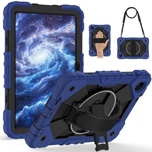 Case Compatible with T-Mobile Revvl Tab 2 2025 Released 10.1 inch Tablet Cover Shockproof Protective Case Protective Cover Heavy Duty TPU Cover with Kickstand & Shoulder Strap(Navy Blue+Black)
