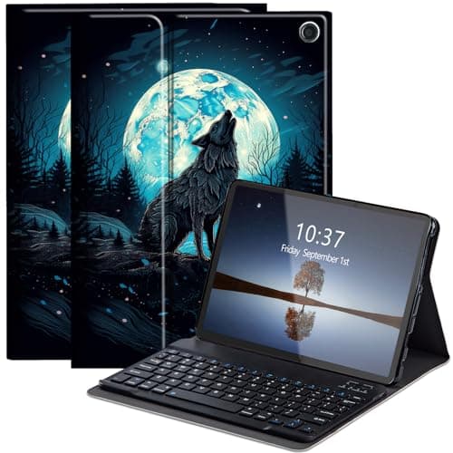 WZCJDHMJ Keyboard Case for All-New Amazon Fire HD 10 and Fire HD 10 Plus Tablet (2021 Release 11th Generation)- Slim Smart Cover with Detachable Keyboard,Wolf in The Night