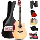 Pyle Steel String Acoustic Guitar Kit, 4/4 Full Size Cutaway All-Wood Guitarra Acustica with Premium Accessory Set and Upgraded Gig Bag, 41" Natural