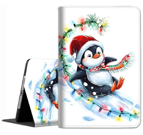 Case for iPad Pro 11 Inch Case M4 2024 (5th Gen) - Slim Fit Standing Cover with Auto Sleep/Wake for iPad Pro 11'' 2024 Model (A2836/A2837/A3006), Christmas Penguins Skiing