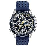 Citizen Men's Eco-Drive Sport Luxury World Chronograph Atomic Time Keeping Watch, Stainless Steel with Blue Leather Strap Coated in Polyurethane, Blue Dial (Model: AT8020-03L)